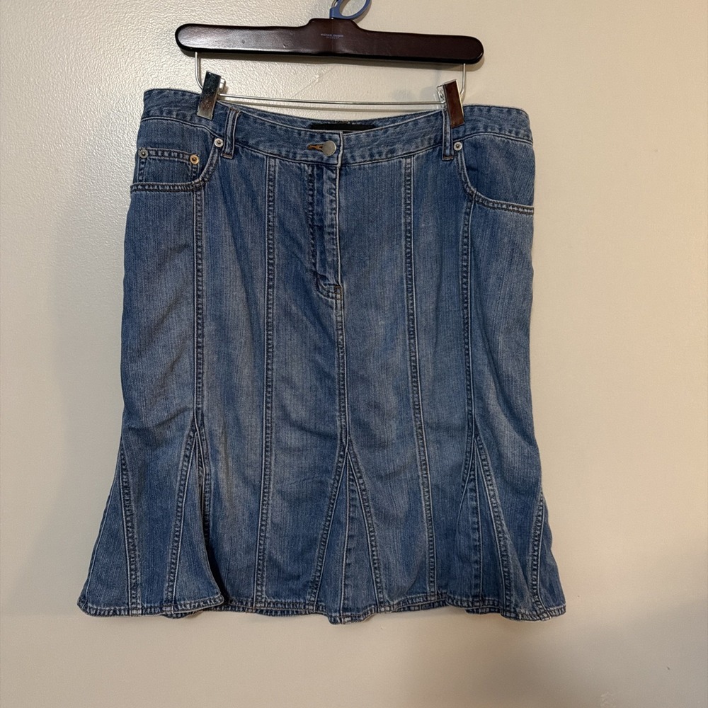 VTG Venezia Denim Paneled Skirt 16 A Line Godet Pleats Flare Knee 100% Cotton